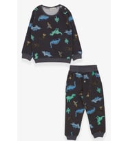 Breeze Erkek Bebek Eşofman Takımı Dinozor Desenli 9 Ay-3 Yaş, Füme