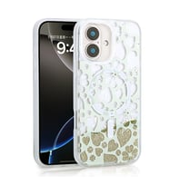 iPhone 16 Kılıf Sıvılı Simli Baskılı Şeffaf Arka Yüzey Mossa Silikon Kılıf (Gold)