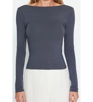 Moda Kayık Yaka Örme Slim Düz Desen Casual Günlük Regular Uzun Kol Bluz (Antrasit)