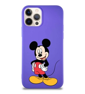 Apple iPhone 12 Pro Soft Premier Kapak Mickey Mouse-E Tasarımlı Silikon Kılıf - Mor (Şeffaf)