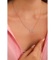 925 Ayar Gümüş Bahçede Kelebek Kolye Rose (Pembe)-Standart