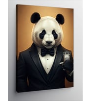 Kanvas Tablo Şık Panda Ve Rakı Kadehi
