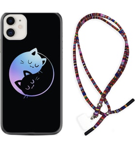 Apple iPhone 11 12 13 Mini Kılıf Boyun Asklı Rasta Silikon Love Cats 1604