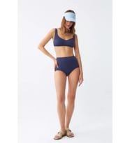 Kadın Basic Lacivert Pedli Yüksek Bel Bikini Takımı