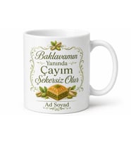 Antep Baklavası Yanında Şekersiz Çay İçenlere Fıstık Yeşili Kupa Bardak Hediye