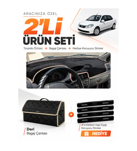e-biz RENAULT SYMBOL AİRBAGLİ (2008-2011) Uyumlu Torpido Örtüsü + Deri Çanta - Siyah-Bej - RE030