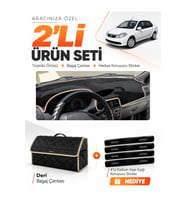 e-biz RENAULT SYMBOL AİRBAGLİ (2008-2011) Uyumlu Torpido Örtüsü + Deri Çanta - Siyah-Bej - RE030