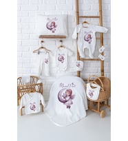 Pia Baby Premium %100 Pamuk 11 Parça İsimli Kız Bebek Hastane Çıkışı Yeni Doğan Hediyelik Set 5081-00 (Ekru)