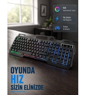 Profesyonel Oyuncu Klavye Mouse Seti – RGB Işıklı, Türkçe Q, DPI Ayarlı, Dayanıklı Gövde