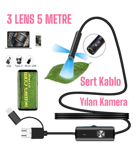 Yılan Kamera 3 Lens 5 Metre Sert Kablo