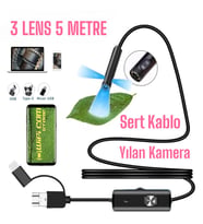 Yılan Kamera 3 Lens 5 Metre Sert Kablo (Çok Renkli)