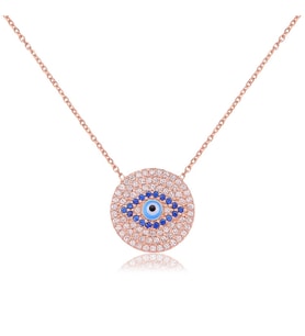 EMILIANO JEWELLERY Zİrkon Taşlı Pırlanta Montür Rose Altın Kaplama Ortası Nazar Desenli Mineli Yuvar