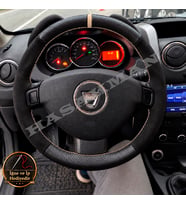 Dacia Dokker Dikme Direksiyon Kılıfı Alcantara Süet Mat Karbon Bej Yüzük ve Dikiş 2012-2016