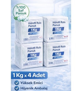 Northcity Hidrofil Rulo Pamuk 1 Kg x 4 Adet Saf Pamuk Yüksek Emici Medikal ve Kozmetik Kullanım