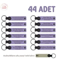 Yeni Evlenen Çift Düğünü İçin Hediyelik Anahtarlık İsme Özel 44' lü Set, Mor Menekşe & Sütlü Kahve (Lila - Mor)