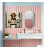 Tekli Kare Kanvas Banyo Tablosu Gazete Okuyan Çizgisel Labrador