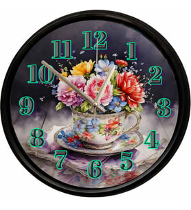 Çiçek Buketli Vintage Fincan Tasarımlı Dekoratif Duvar Saati 28 Cm Sessiz Mekanizma