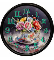 Çiçek Buketli Vintage Fincan Tasarımlı Dekoratif Duvar Saati 28 Cm Sessiz Mekanizma