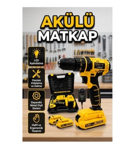 12V Akülü Matkap 20-30 Nm Tork Çift Hız Ayarlı LED Işıklı Çift Akülü
