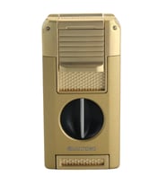 Quantoro Çift Torch Pürmüz V-Cut/Delicili/İğneli Gold Metal Puro Çakmağı - TRZ1096