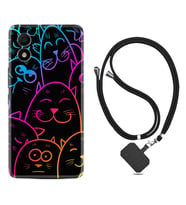 TCL 303 Kılıf Silikon Boyun Askılı İpli Desenli Silikon Neon Cats 1790