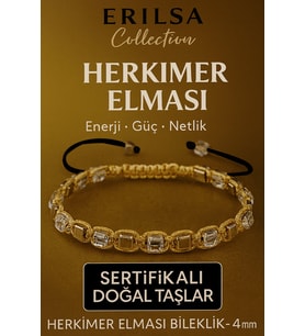 Sertifikalı Doğal Terahertz - Herkimer Elması Taşı Bileklik 4x4 mm - Arınma ve Işık Taşı (Çok Renkli)