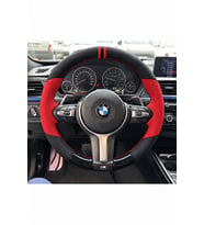 BMW F06/F12/F13 Dikme Direksiyon Kılıfı Parlak Siyah Kırmızı Detaylı Kırmızı Çift Yüzük ve Dikiş 2015-2018
