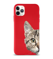 Apple iPhone 11 Pro Uyumlu Lansman Kılıf Catface Tasarımlı İçi Kadife Kapak-Kırmızı (Şeffaf)