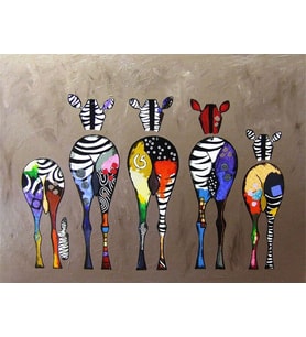 Beş Zebra Sayılarla Boyama Seti(40x50 cm Tuval Şasesine Gerili)