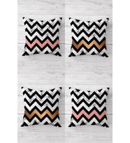 Geometrik Zigzag Desenli Gizli Fermuarlı Kırlent Kılıfı Koltuk Yastık Kılıfı Takım(4adet) (Pembe)