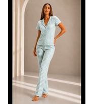 Night Kadın Kısa Kollu Rahat Kalıp Şık Pijama Takımı