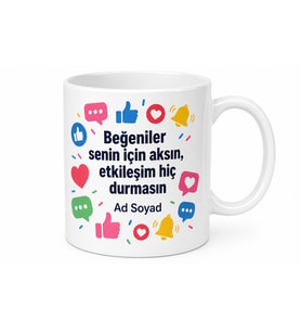 Canlı Yayın Açanlara Hediye Kupa Beğeni Etkileşim Temalı Bardak