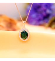 Yeşil Beyaz Zirkon Taşlı Oval Gümüş Kolye