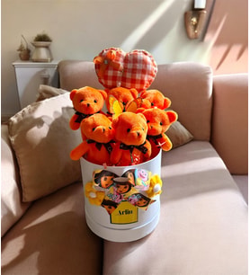 Silindir Kutuda Peluş Turuncu Ayıcık Buketi