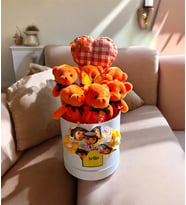 Silindir Kutuda Peluş Turuncu Ayıcık Buketi