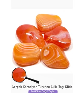 Sertifikalı Gerçek Karnelyan Turuncu Akik Taşı Kütle - 3 Adetli (Çok Renkli)