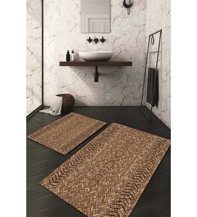 Dijital Baskılı Kaymaz Taban Yıkanabilir 2'li Klozet Takımı Banyo Paspası NDKZ-HT-721 (Kahverengi)