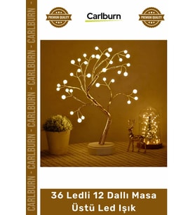 Özel Üretim 36 Ledli 12 Dallı Pilli USB Girişli Işıklı Ağaç İnci Led Dekoratif Masa Üstü Led Işık