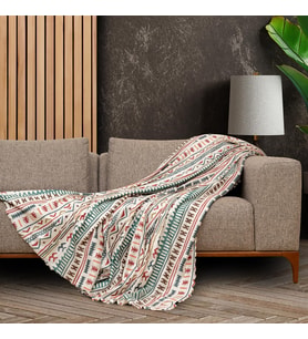 CONCEPT SoftMicro Boho Etnik Desenli Mikrofiber Koltuk Örtüsü ve TV Battaniyesi, Koltuk Şalı, Kaymaz Turkuaz 130x180 cm