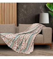 CONCEPT SoftMicro Boho Etnik Desenli Mikrofiber Koltuk Örtüsü ve TV Battaniyesi, Koltuk Şalı, Kaymaz Turkuaz 130x180 cm