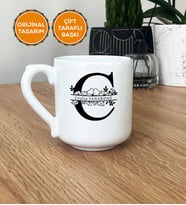 C Harfli İsim Yazılı Hediye Kupa Bardak Oval (Beyaz)