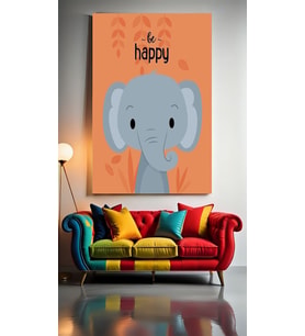 ÇOCUK ODASI KREŞ BE HAPPY FİL Ev Duvar Salon Güzellik Salonu Ofis Dükkan Dekarasyon Kanvas Tablo (Çok Renkli)