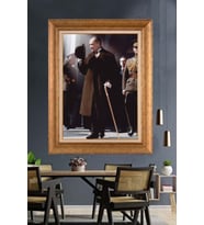 Altın Varaklı Çerçeveli Paspartulu Atatürk Tablo nh446 (Gold)