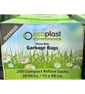 Ecoplast Battal Boy Siyah Çöp Torbası Poşeti - 300 Gr. - 75 x 90 Cm / 10 Adetlik 20 Rulo / Koli