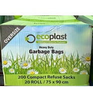 Ecoplast Battal Boy Siyah Çöp Torbası Poşeti - 300 Gr. - 75 x 90 Cm / 10 Adetlik 20 Rulo / Koli