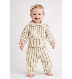 Müslin Kız Bebek Gipe Detaylı Bluz ve Fırfırlı Pantolon İkili Set Babyhola 2012 (Kahverengi)