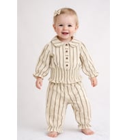 Müslin Kız Bebek Gipe Detaylı Bluz ve Fırfırlı Pantolon İkili Set Babyhola 2012 (Kahverengi)