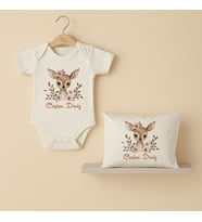 Pia Baby Premium %100 Pamuk İsme Özel Organik Baskılı Çıtçıtlı Bebek Body Ve Yastık Kılıfı 5034-19 (Ekru)