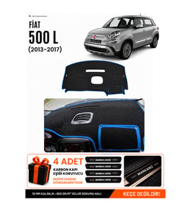 e-biz FIAT 500L (2013-2017) Uyumlu Torpido Koruma, Torpido Örtüsü, Torpido Kılıfı - Siyah-Mavi - FI001