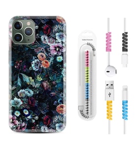 Apple iPhone 11 12 13 14 Pro Max Kılıf Kablo Koruma Spiral Silikon Great Flowers 1304